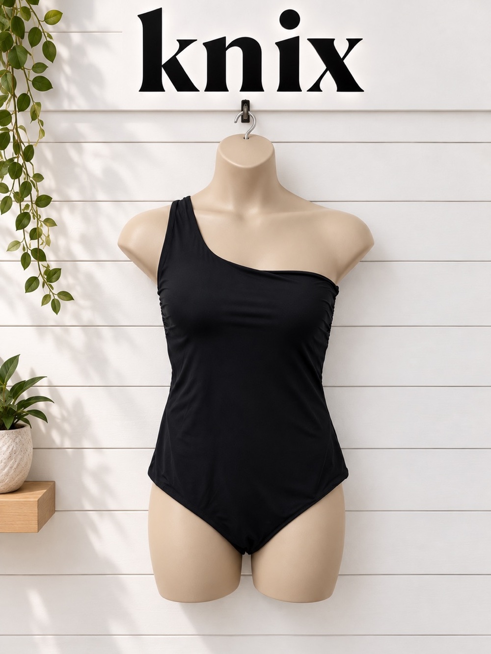Knix One-Shoulder One-Piece Swimsuit – Black – Size XXXL